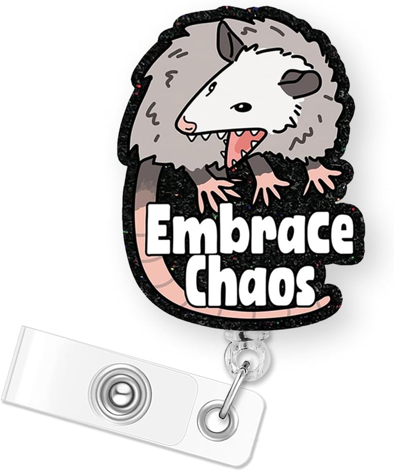 Bydevia Embrace Chaos Possum Badge Reel Retractable, Funny Animal Badge Reel for Nurse Nursing RN MA CNA LPN Medical Worker & Teacher, Opossum Lovers Badge Holder with Alligator Clip & 24” Durable Nylon Cord - Image 1